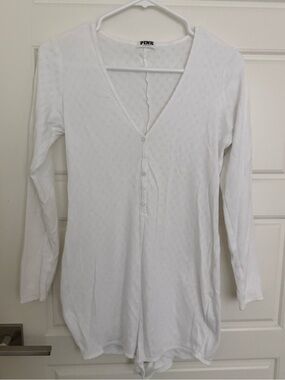 PINK Victoria's Secret White Long Sleeve Henley Top